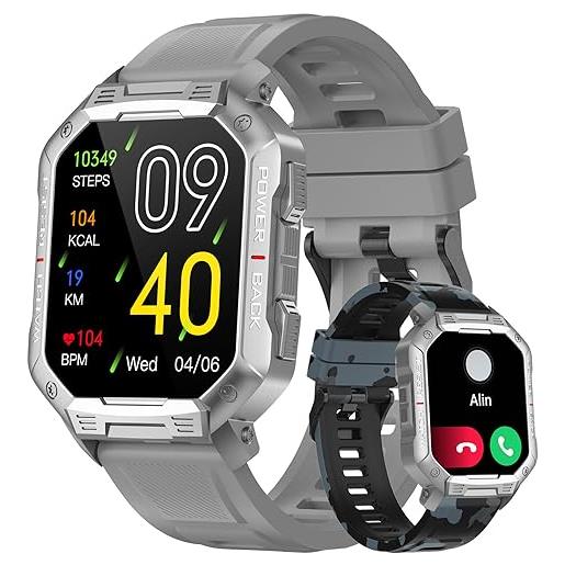 paazomu smart watch militare da uomo, chiamate bluetooth, touch screen hd da 1,83, smartwatch tattico sportivo all'aperto, impermeabile ip67, cardiofrequenzimetro compatibile con android ios