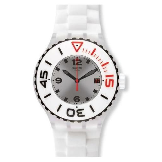 Swatch / originals scuba / blanca / orologio unisex / quadrante argentato / cassa plastica / cinturino silicone