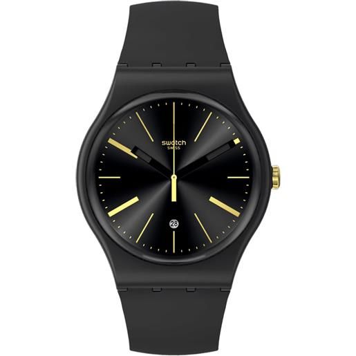 Swatch / skin irony / a dash of yellow / orologio unisex / quadrante nero / cassa plastica / cinturino gomma