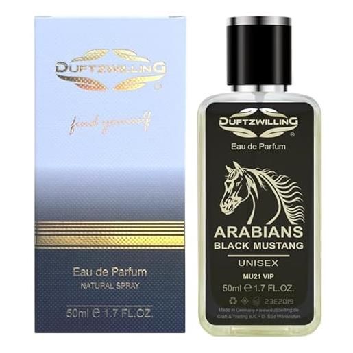 DuftzwillinG arabians black mustang - eau de parfum unisex per uomo e donna di DuftzwillinG ® | mu21 vip | dolce orientale - forte e duraturo (50 ml prime)