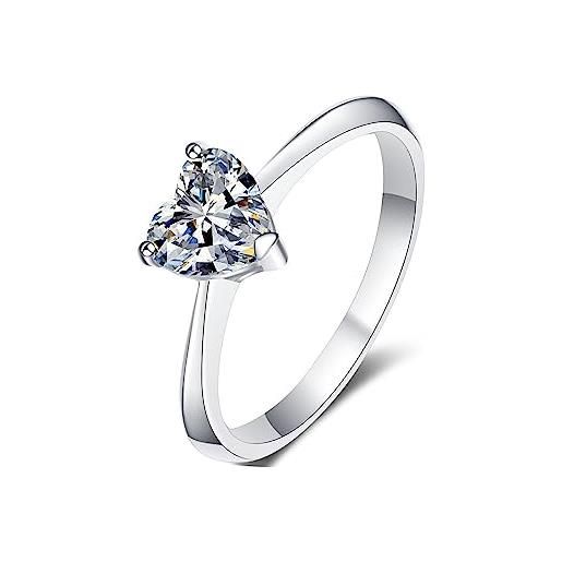 Beydodo anello da donna in argento 925 con pietra, anello solitario con cuore, zirconi 0,5 carati di moissanite, anelli di fidanzamento per donne, misura 49 (15,6)-65 (20,7), 12 (16,6), zirconia