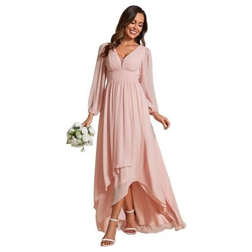 Ever-Pretty abiti da damigella d'onore maniche lunghe manica della lanterna scollo a v vestito donna elegante rosa 38
