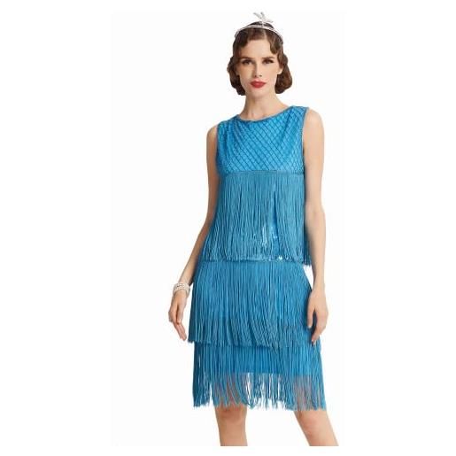 ArtiDeco 1920s charleston vestito da donna fino al ginocchio cocotail vestito anni 20 flapper donna costume stile grande gatsby blu s
