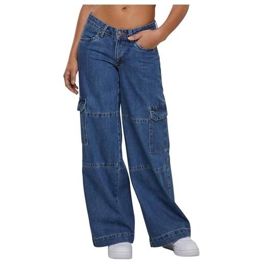 Urban Classics ladies low waist cargo denim pantaloni, mid indigo washed, 32 donna