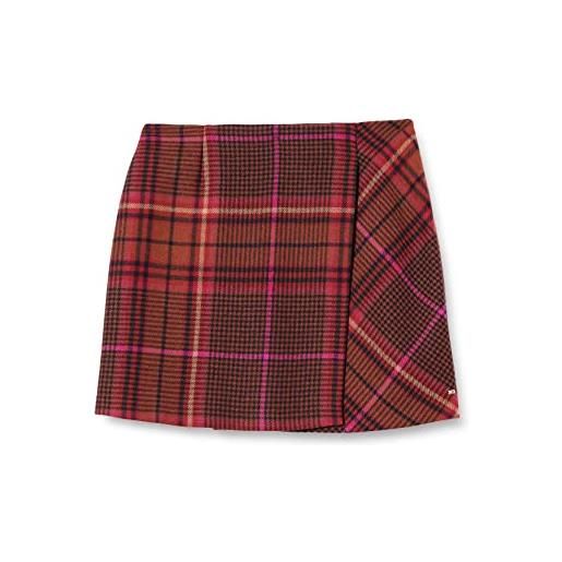 Tommy Hilfiger wool check wrap short skirt ww0ww35647 gonne dritte, rosa (large check/eccentric magenta), 40 donna