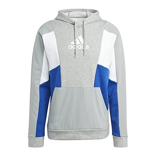 adidas essentials colorblock hoodie felpa con cappuccio, medium grey heather/team royal blue, l men's