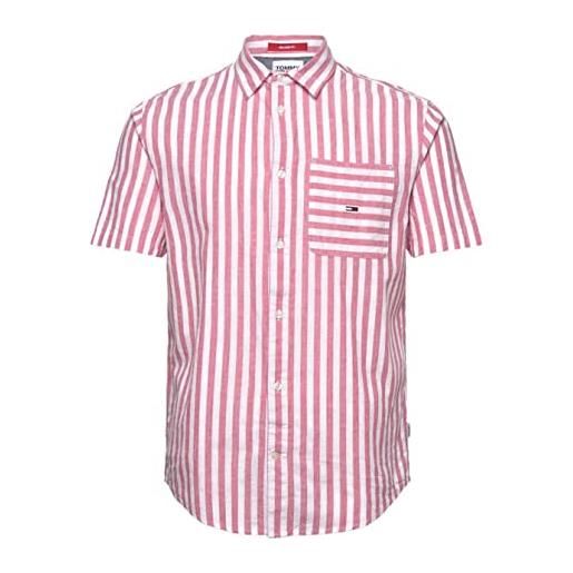Tommy Hilfiger camicia casual a righe a maniche corte, laser rosa stripe, l