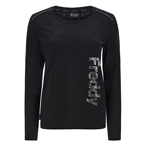 FREDDY - t-shirt manica lunga interno animalier e stampa metal gun, nero, extra large