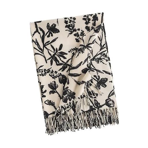 LumiSyne invernale sciarpa scialle in cashmere per donna motivo a fiori d'inchiostro pashmina sciarpe con nappa sciarpa da collo lungo morbida calda wrap stola