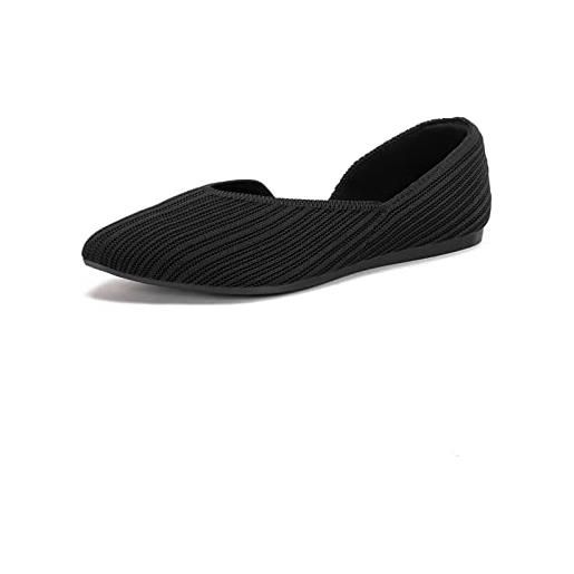 Frank Mully scarpe basse da donna a punta da balletto in maglia piatta scarpe basse con zeppa bassa scarpe basse comode scarpe basse da donna scarpe classiche morbide, 1 nero, 37.5 eu