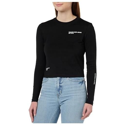 Calvin Klein Jeans multi placement long sleeve tee j20j222644 magliette a maniche lunghe, nero (ck black), l donna