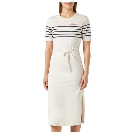 Tommy Hilfiger abito a t-shirt donna cotone, bianco (breton stripes w white/desert sky), xs