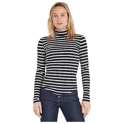 Tommy Hilfiger pullover donna slim rib roll-neck collo alto, bianco (ecru), 3xl