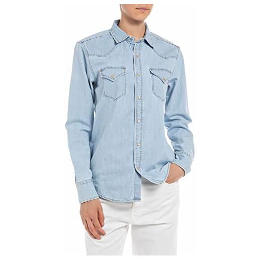 REPLAY camicia in jeans donna manica lunga in cotone, blu (light blue 010), s