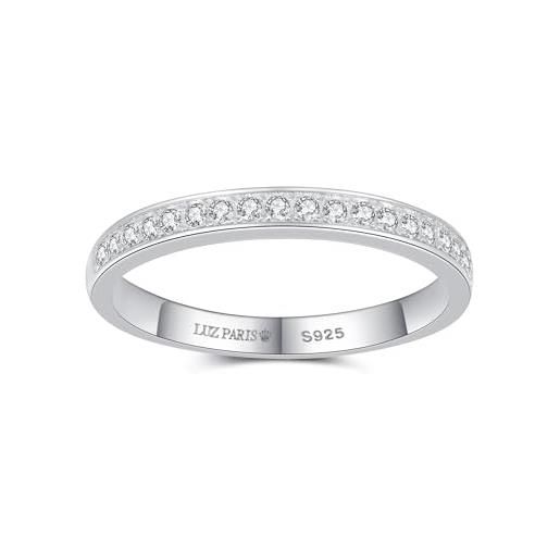 LUZ PARIS - anello da donna in argento sterling 925 con 19 zirconi bianchi - (dimensioni da 10 a 20), rodio su argento 925, argento sterling, zirconia cubica