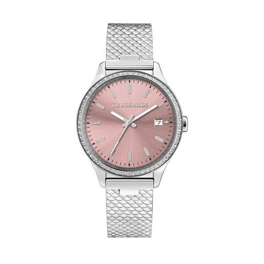Trussardi orologio donna, tempo, data, analogico, cinturino in acciaio, collezione city life - r2453170506