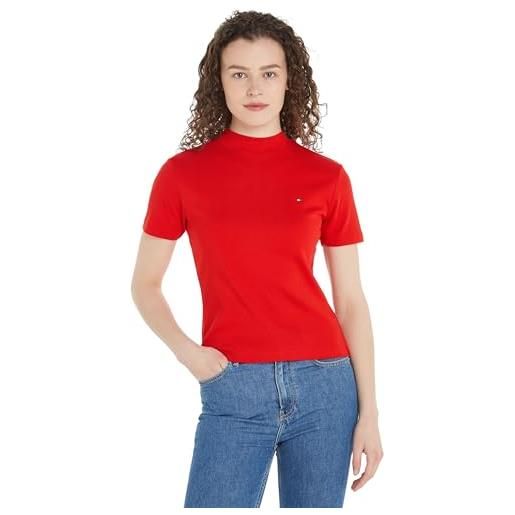Tommy Hilfiger slim cody crop mock-nk ww0ww40586 altre magliette, rosso (fierce red), m donna