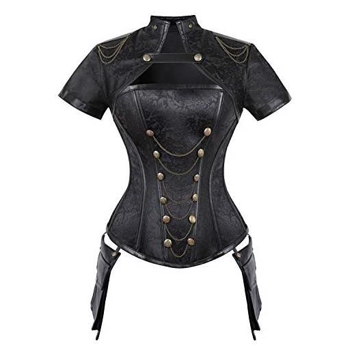 CLoxks corsetto bustino donna stringivita elegante punk stile vintage con gilet in vita con cerniera corsetto in osso d'acciaio scialle l nero