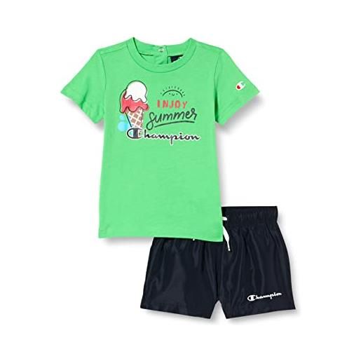 Champion legacy back to the beach s/s t-shirt & beachshorts completo, (verde chiaro/blu marino), 12 mesi bimbo