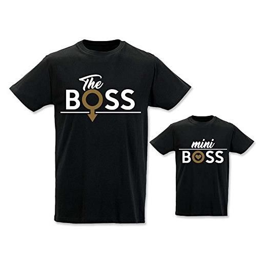 Babloo coppia di t-shirt maglie padre - figlio/a idea regalo per il papa' boss family nere 3xl - body 3 mese