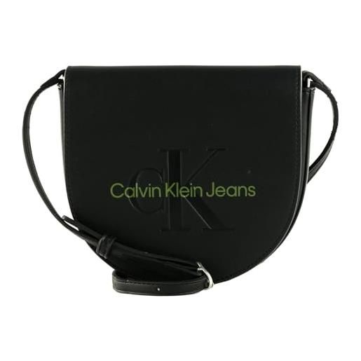 Calvin Klein Jeans borsa a tracolla donna sculpted mini saddle bag piccola, nero (black/dark juniper), taglia unica
