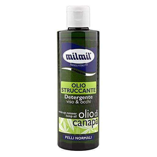 Milmil olio struccante detergente viso e occhi con olio di canapa, rimuovi make up, clinicamente testato - 200 ml