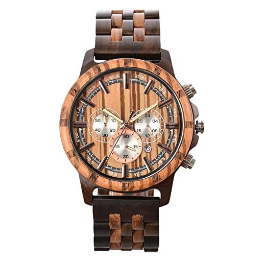 RORIOS orologio uomo in legno impermeabile analogico al quarzo orologio cronografo naturel retro orologio da polso per uomo