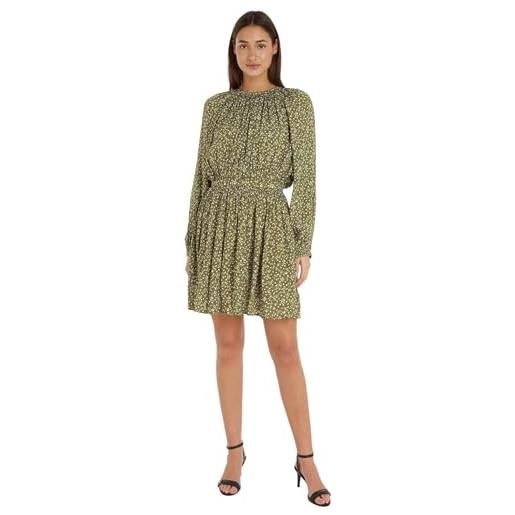 Tommy Hilfiger abito donna feather print crepe dress maniche lunghe, multicolore (feather print/ putting green), 44