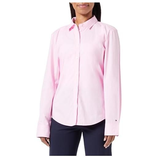 Tommy Hilfiger camicia donna organic cotton poplin regular-fit maniche lunghe, rosa (iconic pink), 42