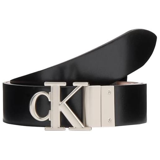 Calvin Klein Jeans round mono pl rev lthr belt 30mm k60k611489 cinture, nero (black/silver specchio), 100 donna
