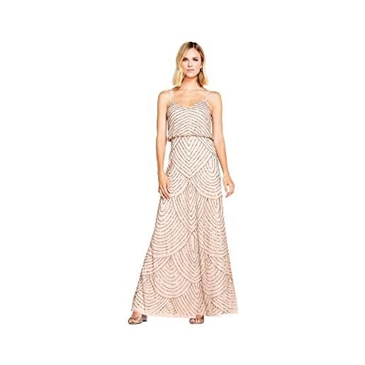 Adrianna Papell women's long beaded blouson gown, taupe/pink, 10