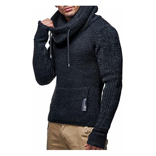 Leif Nelson uomo maglione in maglia con collo sciallato maglione in lana moderno maglione a maniche lunghe vestibilità regolare nero taglia xxl