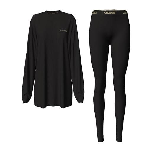 Calvin Klein set pigiama donna lungo, multicolore (black), xs