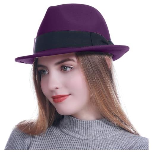 HEYANN cappelli fedora - cappello alla moda in feltro per uomo e donna in feltro di lana da uomo a tesa corta con elegante cappello panama(viola, l)