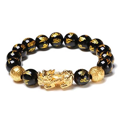 Yunobi feng shui amuleto bracciale in ossidiana nera ricchezza braccialetto con oro fortunato ricco e fortunato amuleto, pietra