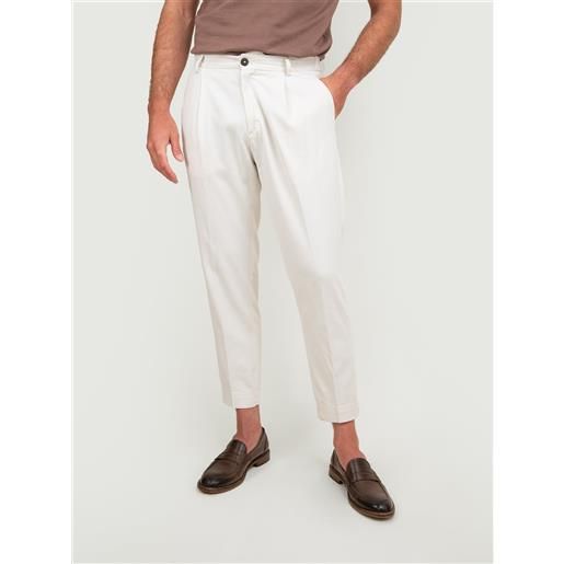 ANDREA MORANDO pantalone misto cotone bianco con pences