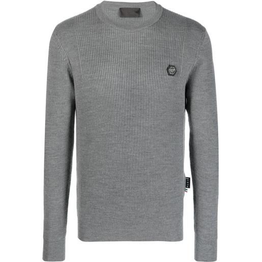 Philipp Plein maglione con placca logo - grigio
