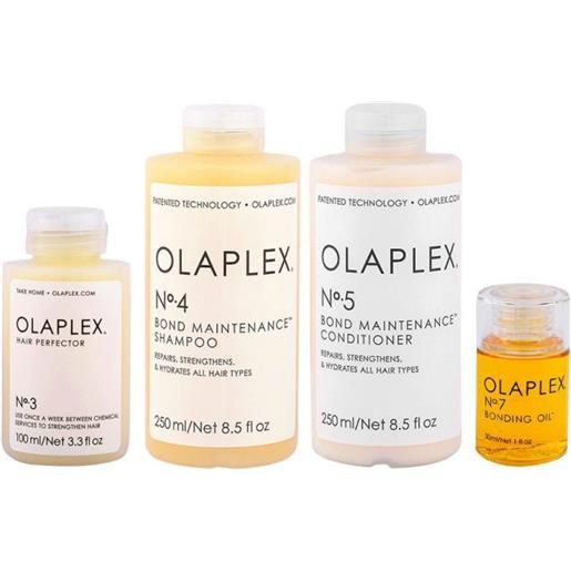 Olaplex n°3+n°4+n°5+n°7 100+250+250+30ml - kit ricostruttivo per capelli danneggiati e crespi