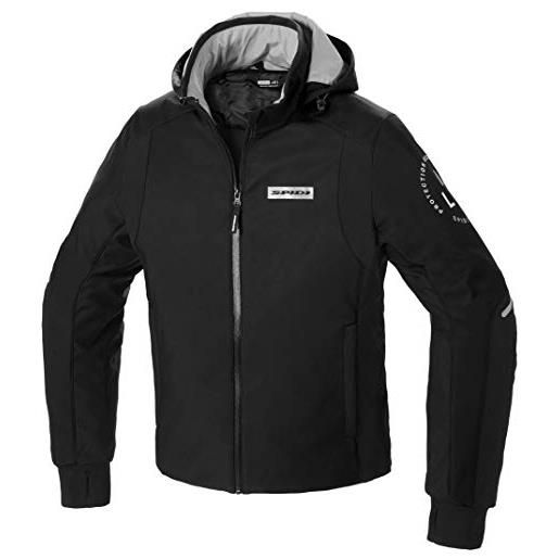 SPIDI, hoodie armor h2out, colore nero, taglia s, giacca da moto impermeabile e traspirante, protegge dal vento, giubbotto moto da uomo con polsini elastici