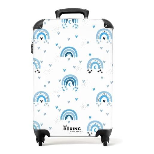NoBoringSuitcases.com © valigia per bambini da viaggio con ruote, valigia trolley, guscio rigido, bagaglio a mano in 28 immagini (motivo arcobaleno blu con cuori, 55x40x20 cm)