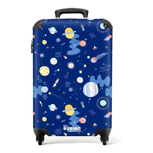 NoBoringSuitcases.com © valigia per bambini da viaggio con ruote, valigia trolley, guscio rigido, bagaglio a mano in 28 immagini (cielo stellato blu con pianeti colorati, 55x40x20 cm)