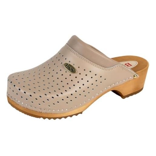 Buxa f11 zoccoli donna legno, suola in legno naturale, scarpe di pelle, sabot pantofole ortopediche (beige, 37)