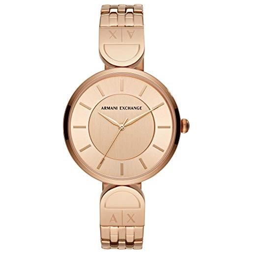Armani Exchange orologio a tre lancette da donna, cassa in acciaio inossidabile oro rosa da 38 mm con bracciale in acciaio inossidabile, ax5328