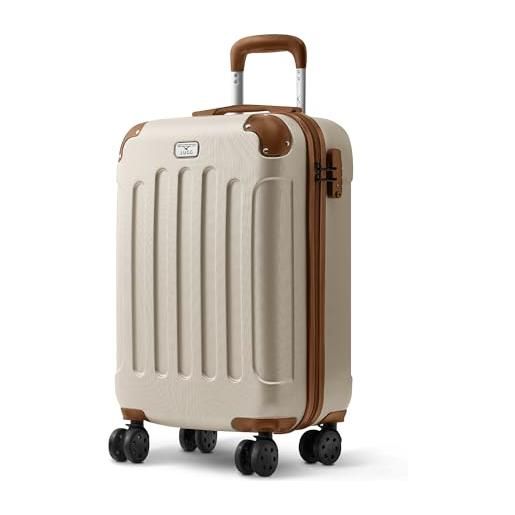 LUGG skywander - borsa da viaggio leggera da viaggio, approvata, in abs, impermeabile, con sistema di bloccaggio sicuro easyjet (56 x 23 x 38 cm), crema/marrone, 51 cm, valigia cabina
