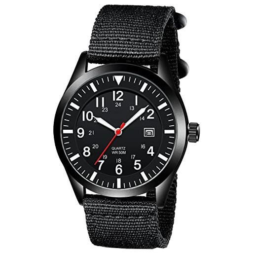 kieyeeno acciaio orologio da uomo da polso analogico quarzo, moda 30m impermeabile orologio multifunzione digitale watch sportivo business regalo da uomo. Nero