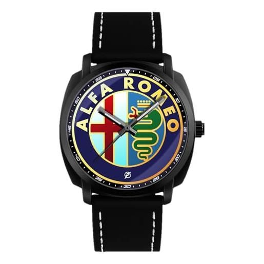 360 tech orologio da polso nero opaco con cinturino in pelle pu japan movt gadget compatibile alfa romeo quadrifoglio gtam (logo gold)