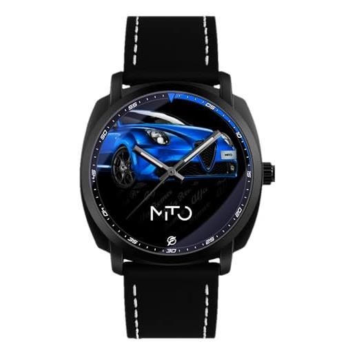 360 tech orologio da polso nero opaco con cinturino in pelle pu japan movt gadget compatibile alfa romeo quadrifoglio gtam (mito blu)