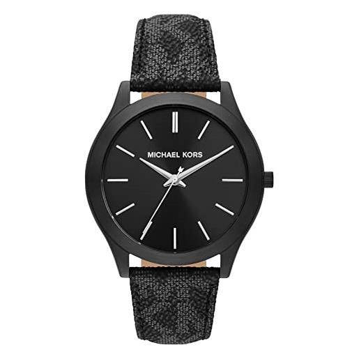 Michael Kors orologio slim runway uomo, movimento a tre lancette, cassa in acciaio inossidabile nera da 44 mm con cinturino in pvc, mk8908, grafite