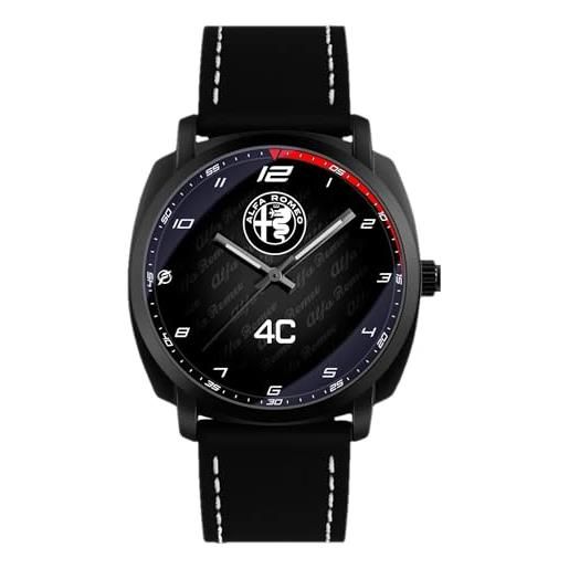 360 tech orologio da polso nero opaco con cinturino in pelle pu japan movt gadget compatibile alfa romeo quadrifoglio gtam (4c)