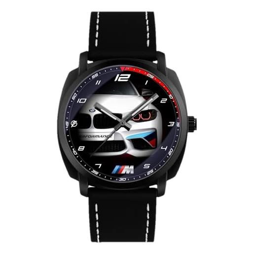 360 tech orologio da polso nero opaco con cinturino in pelle pu movimento giapponese ispirato alla bmw angel eyes m3 m4 sport m performance (m2 passion rosso)